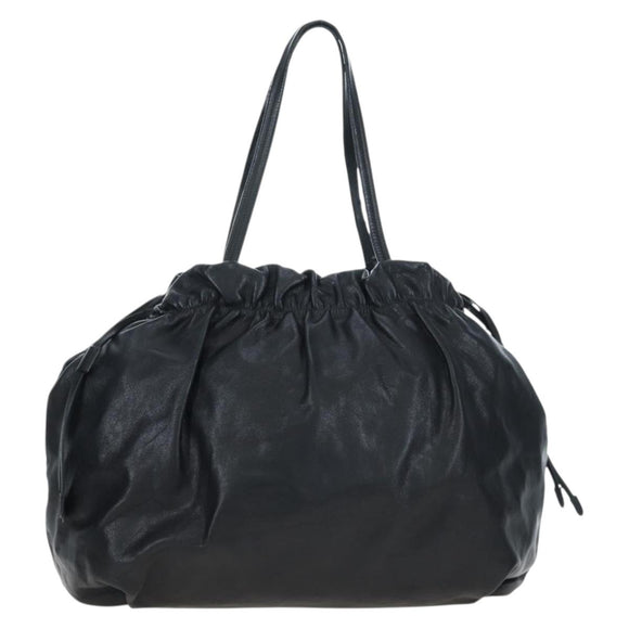PRADA Side Ribbon Hand Bag Leather Black Gold BR4240 Auth am12234V