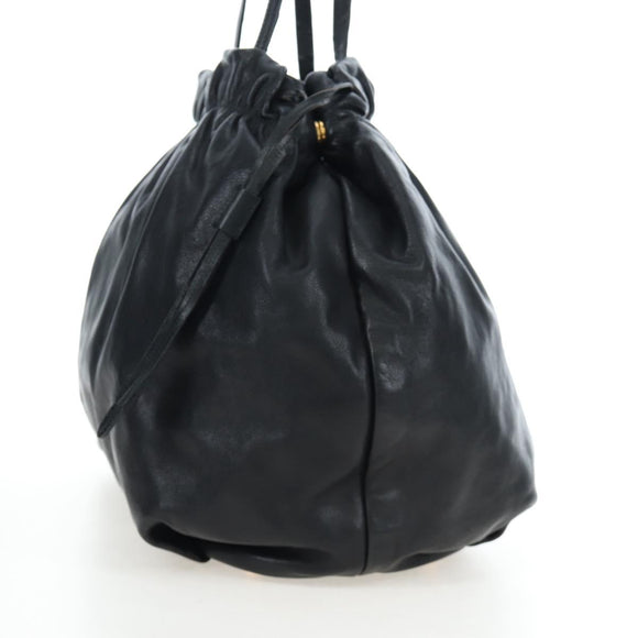 PRADA Side Ribbon Hand Bag Leather Black Gold BR4240 Auth am12234V