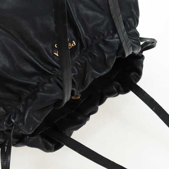 PRADA Side Ribbon Hand Bag Leather Black Gold BR4240 Auth am12234V