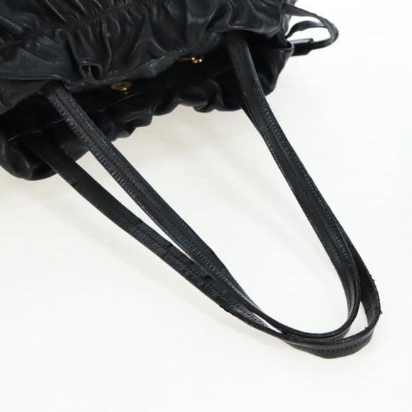 PRADA Side Ribbon Hand Bag Leather Black Gold BR4240 Auth am12234V