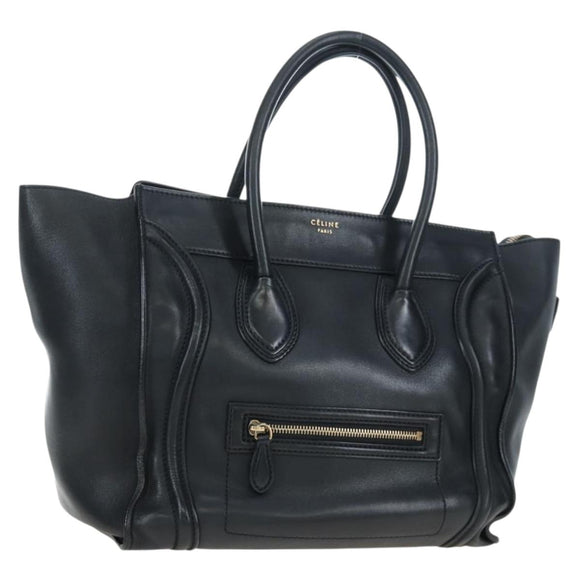 CELINE Luggage Hand Bag Leather Black Gold Auth am12236V