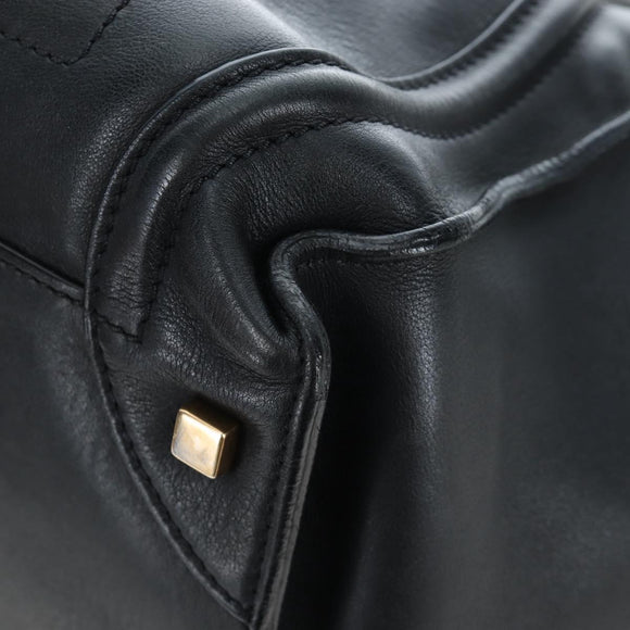 CELINE Luggage Hand Bag Leather Black Gold Auth am12236V
