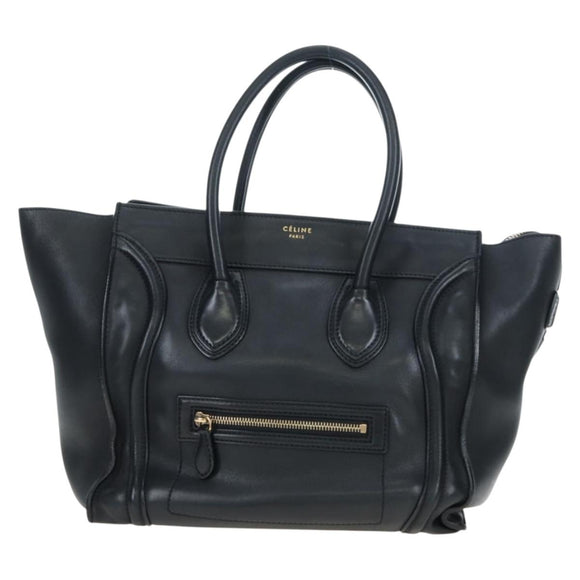 CELINE Luggage Hand Bag Leather Black Gold Auth am12236V