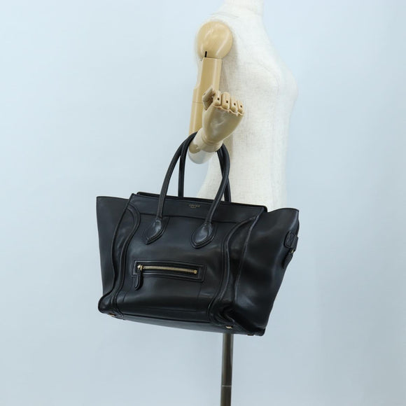 CELINE Luggage Hand Bag Leather Black Gold Auth am12236V