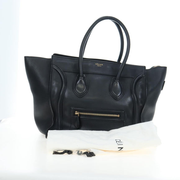 CELINE Luggage Hand Bag Leather Black Gold Auth am12236V