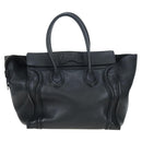 CELINE Luggage Hand Bag Leather Black Gold Auth am12236V-2