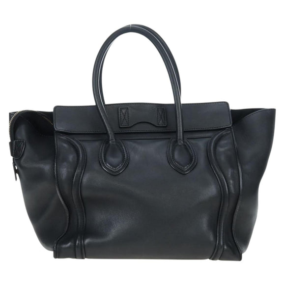 CELINE Luggage Hand Bag Leather Black Gold Auth am12236V