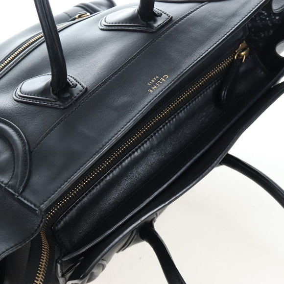CELINE Luggage Hand Bag Leather Black Gold Auth am12236V