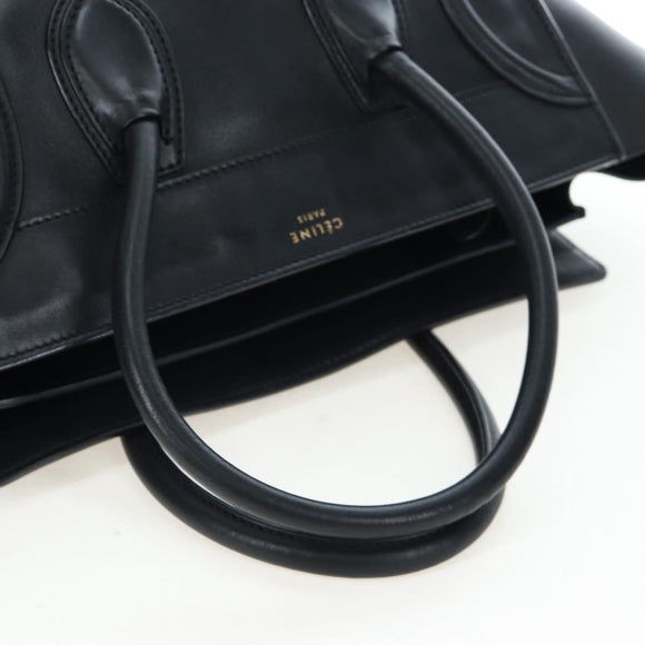 CELINE Luggage Hand Bag Leather Black Gold Auth am12236V