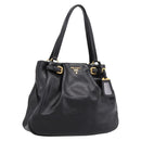 PRADA Tote Bag Calf Skin Black Gold Auth am12245SAM-1