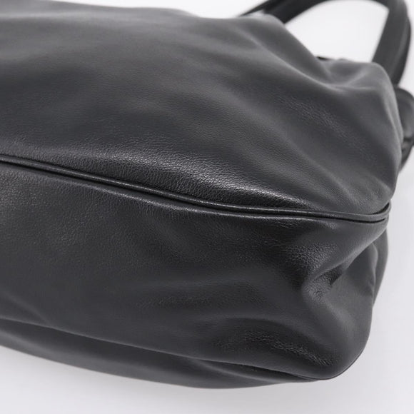 PRADA Tote Bag Calf Skin Black Gold Auth am12245SAM