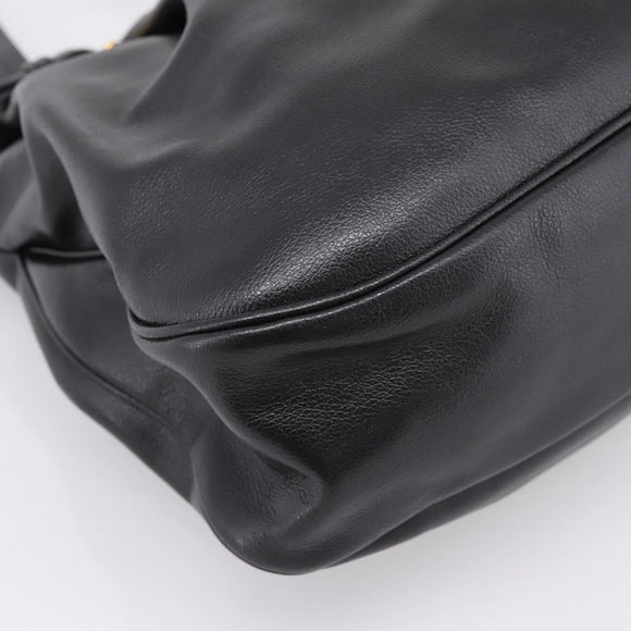 PRADA Tote Bag Calf Skin Black Gold Auth am12245SAM