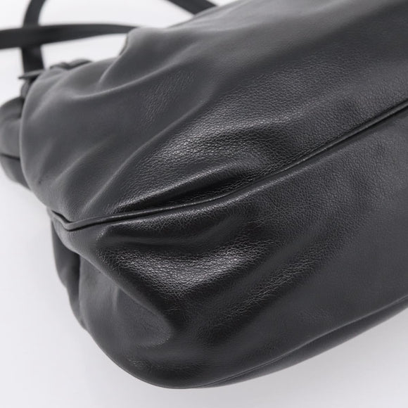 PRADA Tote Bag Calf Skin Black Gold Auth am12245SAM