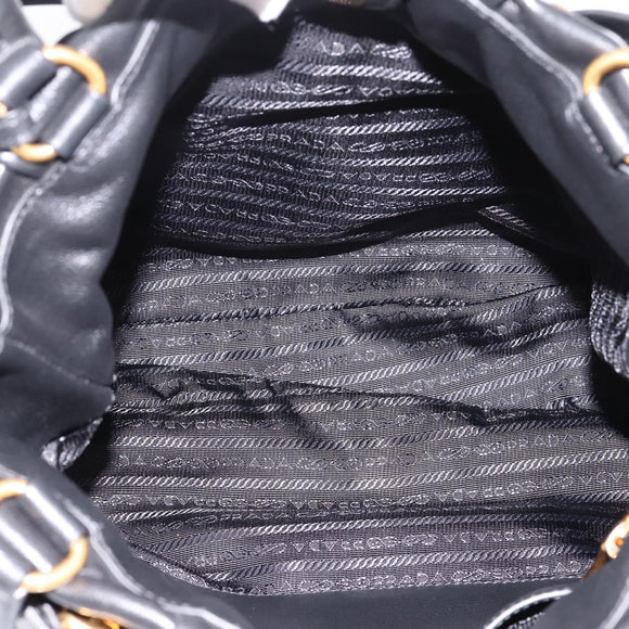 PRADA Tote Bag Calf Skin Black Gold Auth am12245SAM