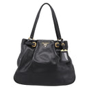 PRADA Tote Bag Calf Skin Black Gold Auth am12245SAM-2