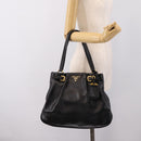 PRADA Tote Bag Calf Skin Black Gold Auth am12245SAM-23