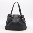 PRADA Tote Bag Calf Skin Black Gold Auth am12245SAM-24
