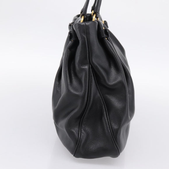 PRADA Tote Bag Calf Skin Black Gold Auth am12245SAM