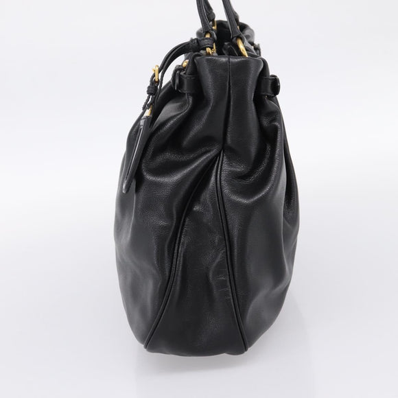 PRADA Tote Bag Calf Skin Black Gold Auth am12245SAM