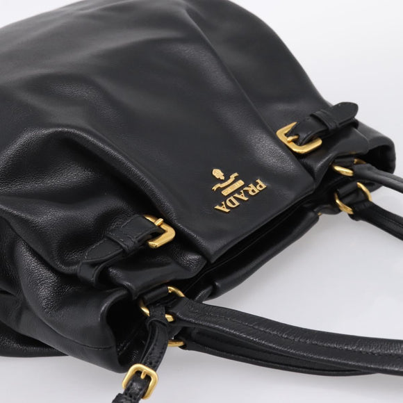PRADA Tote Bag Calf Skin Black Gold Auth am12245SAM