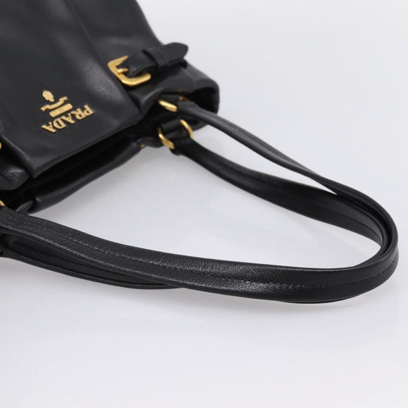 PRADA Tote Bag Calf Skin Black Gold Auth am12245SAM