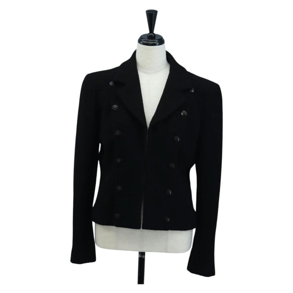 CHANEL Jacket Wool tweed Black CC Auth am12252SAM
