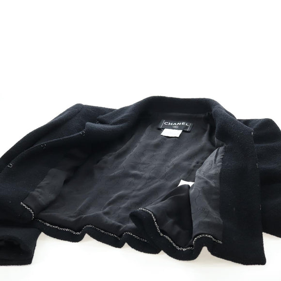 CHANEL Jacket Wool tweed Black CC Auth am12252SAM