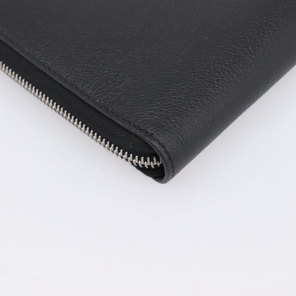 PRADA Organizer Round Long Wallet Leather Black Silver Auth am12253M
