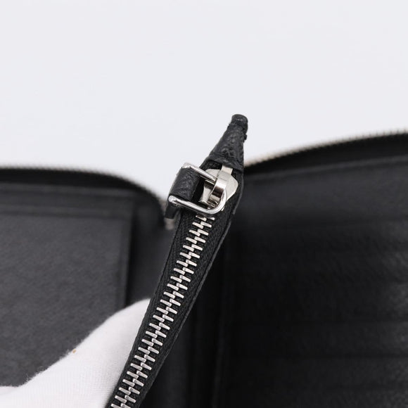 PRADA Organizer Round Long Wallet Leather Black Silver Auth am12253M