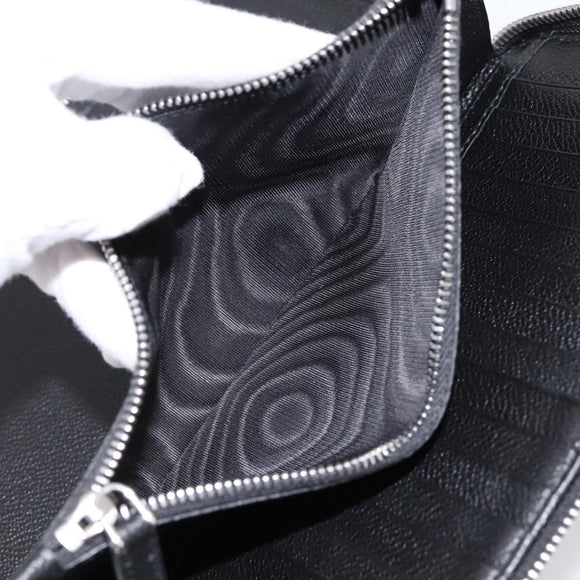 PRADA Organizer Round Long Wallet Leather Black Silver Auth am12253M