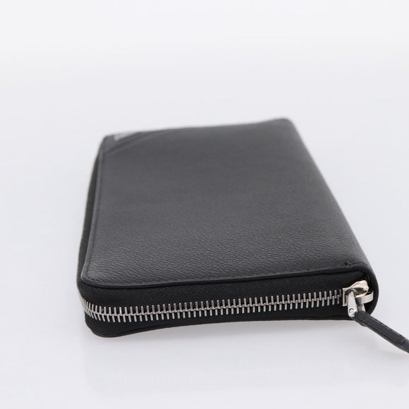 PRADA Organizer Round Long Wallet Leather Black Silver Auth am12253M