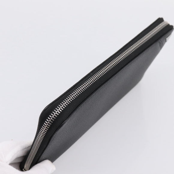 PRADA Organizer Round Long Wallet Leather Black Silver Auth am12253M