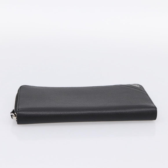 PRADA Organizer Round Long Wallet Leather Black Silver Auth am12253M
