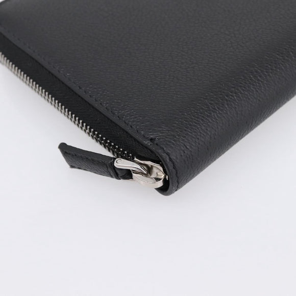 PRADA Organizer Round Long Wallet Leather Black Silver Auth am12253M