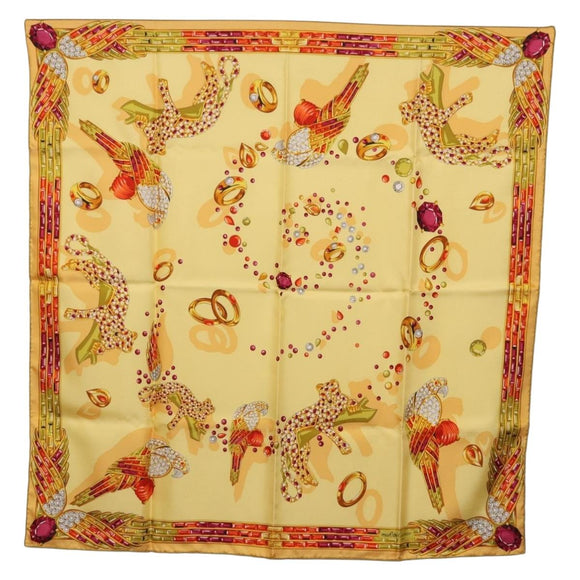 CARTIER Jewelry Pattern Scarf Silk Yellow Auth am12255M