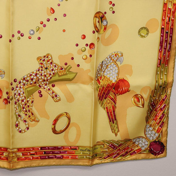 CARTIER Jewelry Pattern Scarf Silk Yellow Auth am12255M