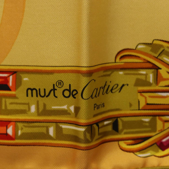 CARTIER Jewelry Pattern Scarf Silk Yellow Auth am12255M