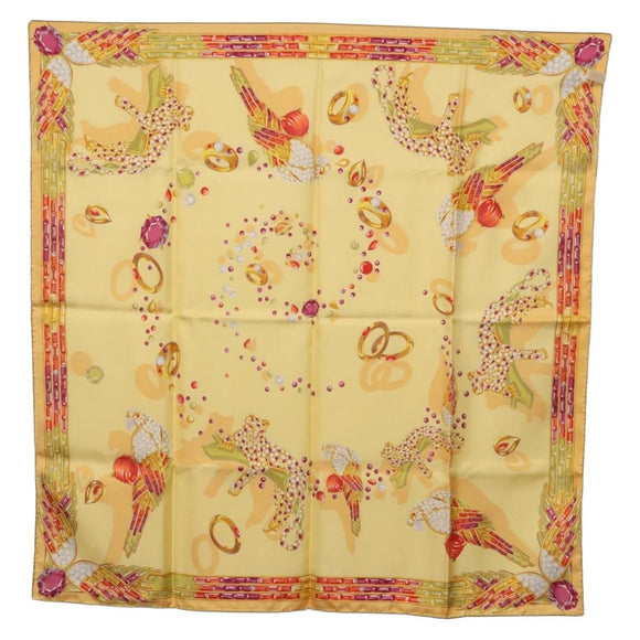 CARTIER Jewelry Pattern Scarf Silk Yellow Auth am12255M