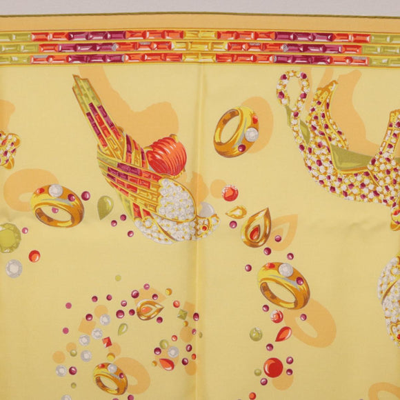 CARTIER Jewelry Pattern Scarf Silk Yellow Auth am12255M