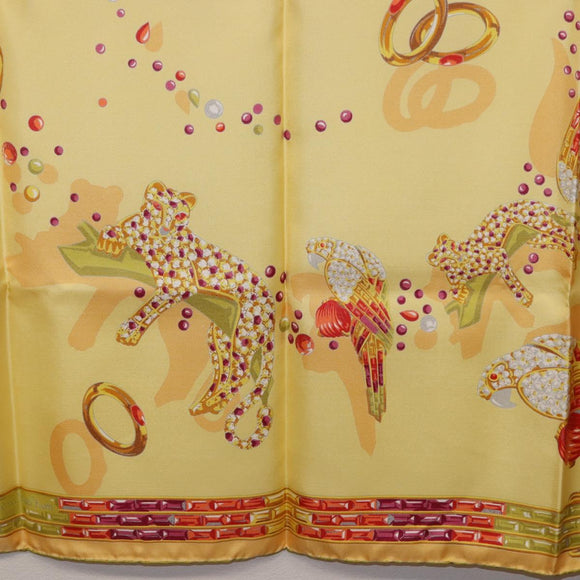 CARTIER Jewelry Pattern Scarf Silk Yellow Auth am12255M