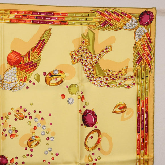 CARTIER Jewelry Pattern Scarf Silk Yellow Auth am12255M