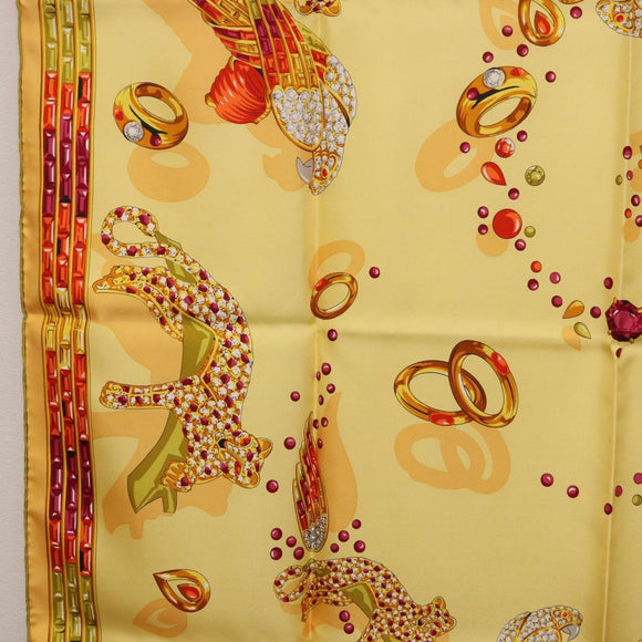 CARTIER Jewelry Pattern Scarf Silk Yellow Auth am12255M