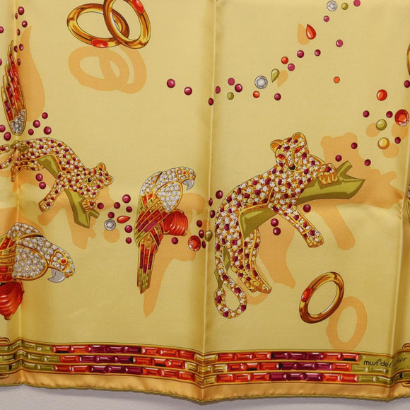 CARTIER Jewelry Pattern Scarf Silk Yellow Auth am12255M