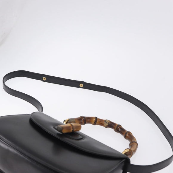 GUCCI Bamboo Hand Bag Leather 2way Black Gold 000 46 0633 Auth am12260SAV