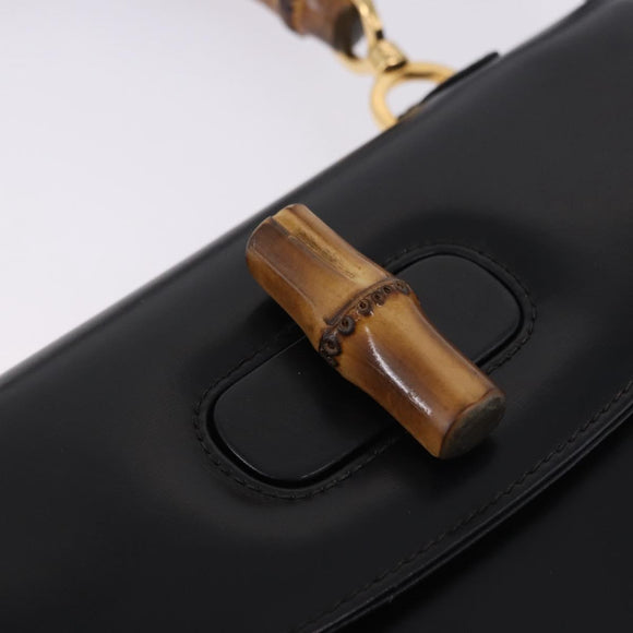 GUCCI Bamboo Hand Bag Leather 2way Black Gold 000 46 0633 Auth am12260SAV