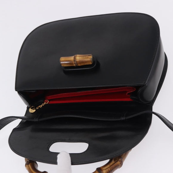 GUCCI Bamboo Hand Bag Leather 2way Black Gold 000 46 0633 Auth am12260SAV