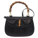 GUCCI Bamboo Hand Bag Leather 2way Black Gold 000 46 0633 Auth am12260SAV-2