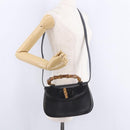 GUCCI Bamboo Hand Bag Leather 2way Black Gold 000 46 0633 Auth am12260SAV-26