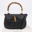 GUCCI Bamboo Hand Bag Leather 2way Black Gold 000 46 0633 Auth am12260SAV-27