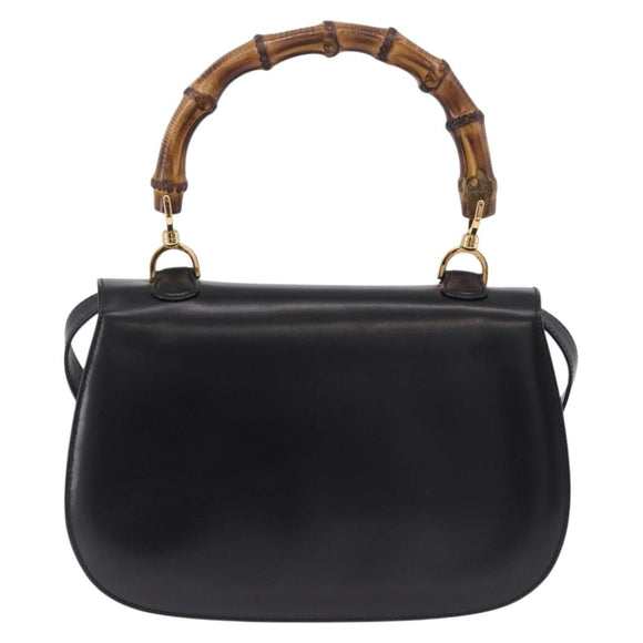 GUCCI Bamboo Hand Bag Leather 2way Black Gold 000 46 0633 Auth am12260SAV